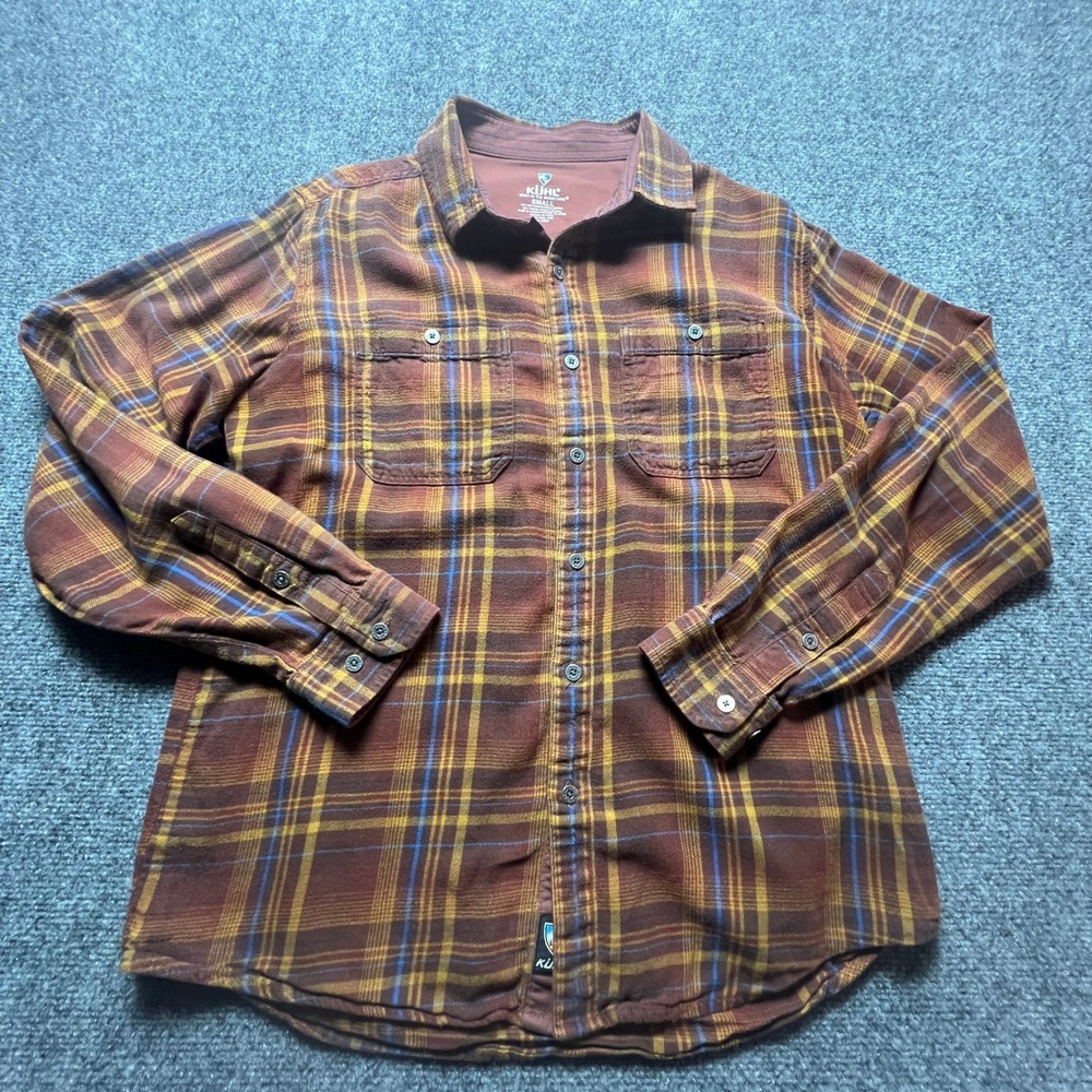 Kuhl Mens Small Brown Plaid Cotton Tencel Long Sleeve Flannel Button Down Shirt